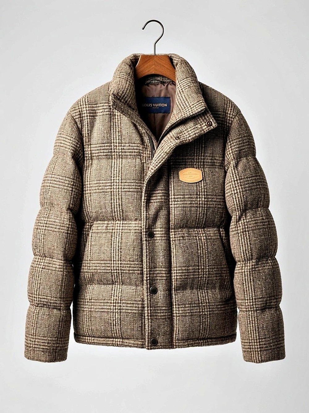 Louis Vuitton Tweed Down Blouson Plaid Puffer Jacket in Brown